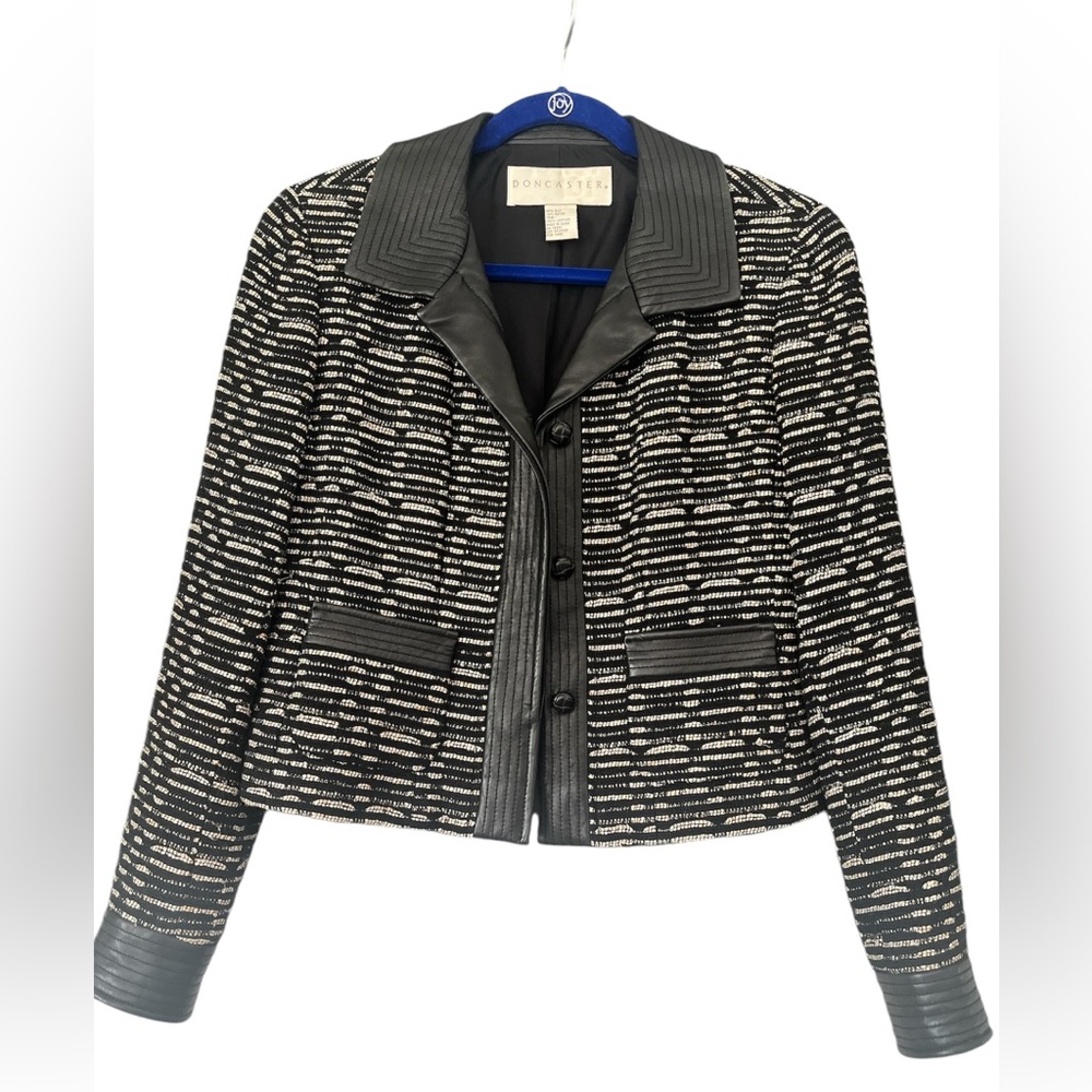Women’s vintage Doncaster crop silk and leather blazer.  Medium